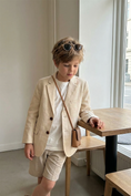 Load image into Gallery viewer, Boys Cream Single-Breasted Notch Lapel Blazer Jacket