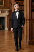 Cargar la imagen en la vista de la galería, Boys Black Shawl Lapel Tuxedo Blazer