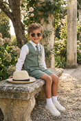 Bild in Galerie-Betrachter laden, Boys Sage Green Vest & Shorts Wedding Outfit 3-Piece Suit