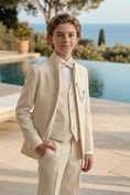 Bild in Galerie-Betrachter laden, Boys Ivory 3-Piece Suit with Chain Detail for Weddings & Formal Galas