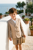 Load image into Gallery viewer, Boys Beige Linen 2-Piece Suit for Summer Weddings & Outdoor Events