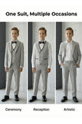Cargar la imagen en la vista de la galería, Boys Light Grey 3-Piece Suit with Black Piping for Coastal Villa Weddings