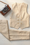 Load image into Gallery viewer, Boys Oatmeal Linen Double-Breasted Vest Set for Tuscan Garden Weddings