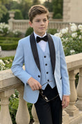 Bild in Galerie-Betrachter laden, Boys Sky Blue 3-Piece Suit with Black Shawl Collar for Estate Weddings