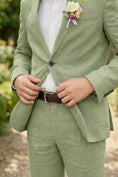 Charger l'image dans la visionneuse de la galerie, Boys Sage Green Linen 2-Piece Suit with Notch Lapel