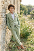 Charger l'image dans la visionneuse de la galerie, Boys Sage Green Linen 2-Piece Suit with Notch Lapel