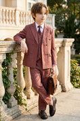 Load image into Gallery viewer, Boys Rust Red Plaid Double-Breasted 3-Piece Suit for Villa Weddings