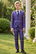 Load image into Gallery viewer, Boys Deep Purple Plaid 2-Piece Suit for Garden Weddings & Outdoor