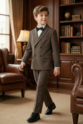 Gallery viewerに画像を読み込む, Boys Dark Brown Double-Breasted 2-Piece Suit for Vintage Library Weddings