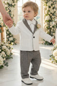 Bild in Galerie-Betrachter laden, Boys White 2-Piece Suit with Grey Shawl Collar for Garden Weddings