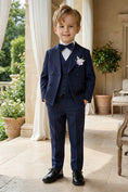 Load image into Gallery viewer, Boys Navy Blue Double-Breasted 3-Piece Suit for Garden Weddings