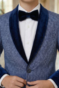 Load image into Gallery viewer, Boys Blue-gray Paired With A Navy Blue Velvet Collar Single-Breasted 2-Piece Suit