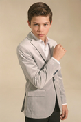 Bild in Galerie-Betrachter laden, Boys Light Grey Notch Lapel Velvet Jacket