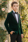 Cargar la imagen en la vista de la galería, Boys Dark Green Velvet Single-Breasted 2-Piece Suit