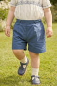 Cargar la imagen en la vista de la galería, Boys Classic Blue Linen Shorts for Weddings with Tailored Fit(2-8YRS)