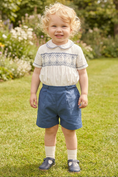 Cargar la imagen en la vista de la galería, Boys Classic Blue Linen Shorts for Weddings with Tailored Fit(2-8YRS)