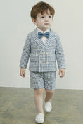 Load image into Gallery viewer, Boys Light Blue Plaid Double-breasted 2-piece Suit