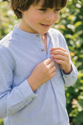 Load image into Gallery viewer, Boys Linen-Blend 2-Piece Set for Weddings with Mandarin Collar