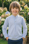 Load image into Gallery viewer, Boys Linen-Blend 2-Piece Set for Weddings with Mandarin Collar