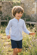 Load image into Gallery viewer, Boys Linen-Blend 2-Piece Set for Weddings with Mandarin Collar