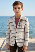 Load image into Gallery viewer, Boys Striped Linen Blazer for Weddings with Notch Lapel