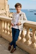 Load image into Gallery viewer, Boys Striped Linen Blazer for Weddings with Notch Lapel