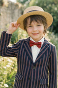Load image into Gallery viewer, Boys Navy Blue With Brown Stripes Single-Breasted 2-Piece Suit