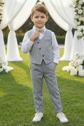 Cargar la imagen en la vista de la galería, Boys Light Grey Asymmetric Vest & Trousers Set