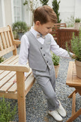 Cargar la imagen en la vista de la galería, Boys Light Grey Asymmetric Vest & Trousers Set