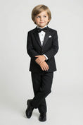 Charger l'image dans la visionneuse de la galerie, Boys Black Tuxedo 2-Piece Set with Satin Shawl Lapel
