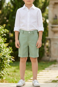 Charger l'image dans la visionneuse de la galerie, Boys Sage Green Dress Shorts for Weddings with Tailored Finish