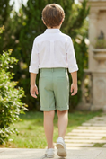 Charger l'image dans la visionneuse de la galerie, Boys Sage Green Dress Shorts for Weddings with Tailored Finish