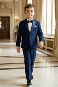 Load image into Gallery viewer, Boys Navy Blue Tuxedo 2-Piece Suit Jacket & Pants Set