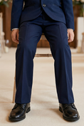 Load image into Gallery viewer, Boys Navy Blue Tuxedo 2-Piece Suit Jacket & Pants Set