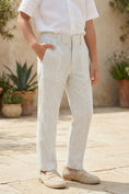 Load image into Gallery viewer, Boys White And Grey Pinstripe Linen Trousers