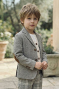 Bild in Galerie-Betrachter laden, Boys Gray Elbow Patch With Brown Suede Fabric Single-breasted Blazer
