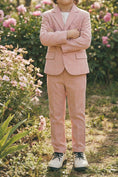 Load image into Gallery viewer, Boys Pink Plaid Linen Single-breasted Blazer