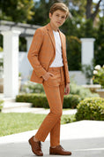 Load image into Gallery viewer, Boys Orange Plaid Single-breasted 2-piece Suits