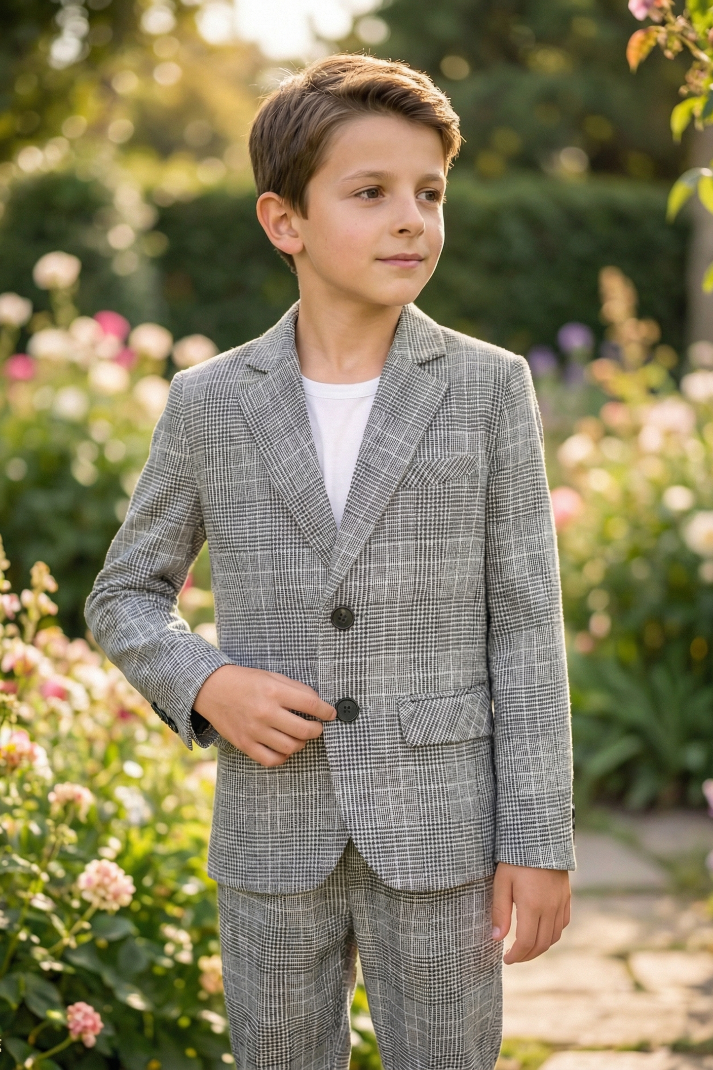 Boys' Vintage And Minimalist Checkered Two-Piece Suit Set