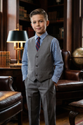 Bild in Galerie-Betrachter laden, Boys' Fashionable Checkered Simple And Comfortable Shirt And Vest Three-Piece Set