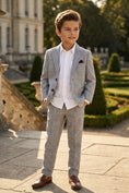 Cargar la imagen en la vista de la galería, Boys Grey Windowpane Check Single-breasted 2-piece Suits