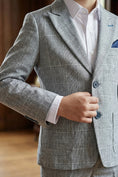 Cargar la imagen en la vista de la galería, Boys Grey Windowpane Check Single-breasted 2-piece Suits