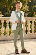 Load image into Gallery viewer, Boys White Blazer & Sage Green Trousers 3-Piece Suit