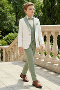 Load image into Gallery viewer, Boys White Blazer & Sage Green Trousers 3-Piece Suit