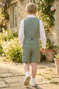 Bild in Galerie-Betrachter laden, Boys Sage Green Vest & Shorts 2-piece Suit
