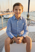 Bild in Galerie-Betrachter laden, Boys' Blue And White Checkered Vacation Long-Sleeved Shirt