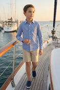 Bild in Galerie-Betrachter laden, Boys' Blue And White Checkered Vacation Long-Sleeved Shirt
