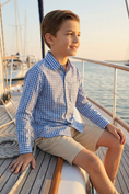 Bild in Galerie-Betrachter laden, Boys' Blue And White Checkered Vacation Long-Sleeved Shirt