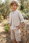 Bild in Galerie-Betrachter laden, Boys Beige Cardigan Vest And Shorts