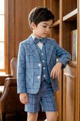 Cargar la imagen en la vista de la galería, Boys Blue Fashionable Checkered Single-Breasted 3-piece suit set